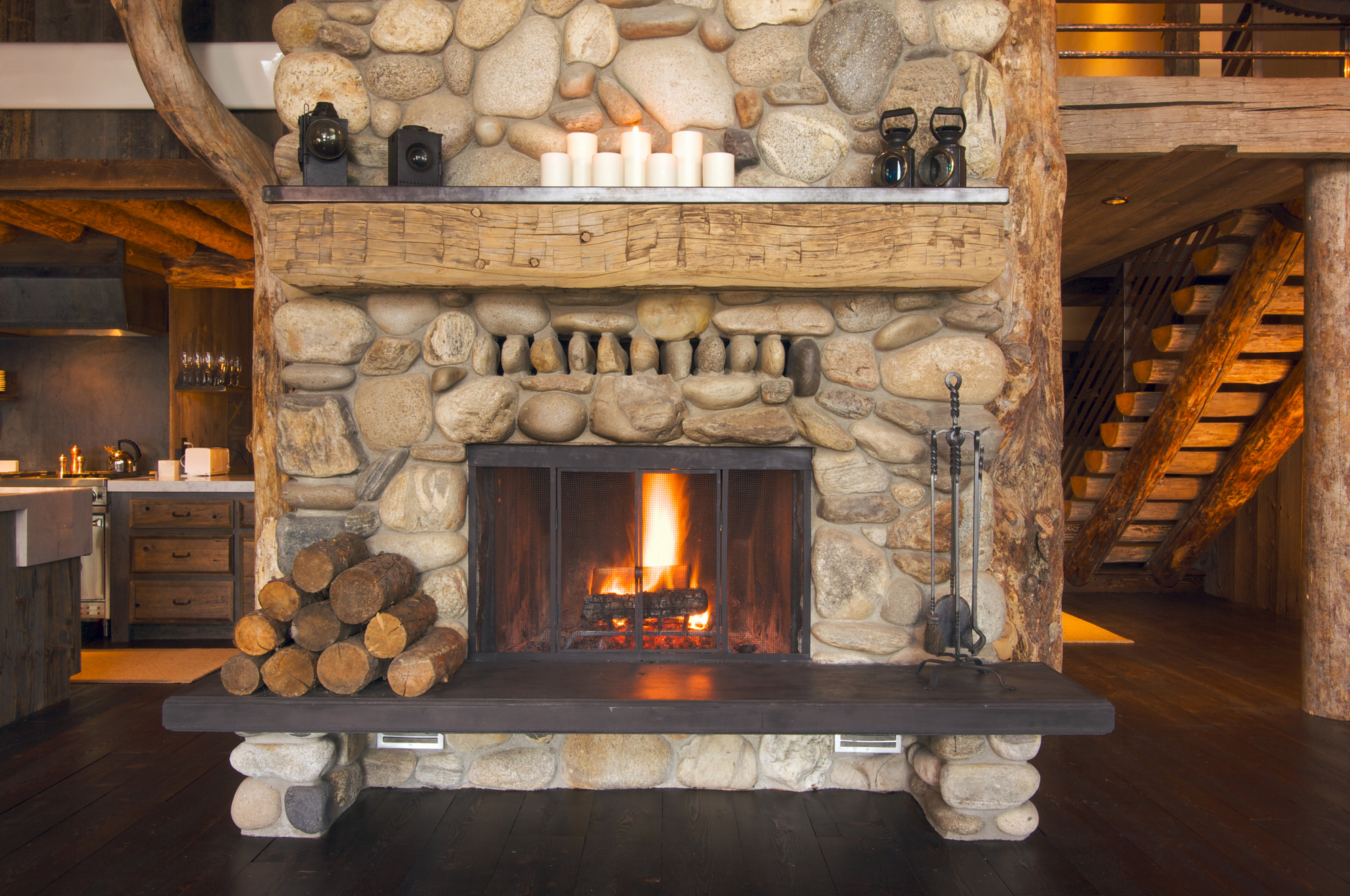 fireplace in cabin