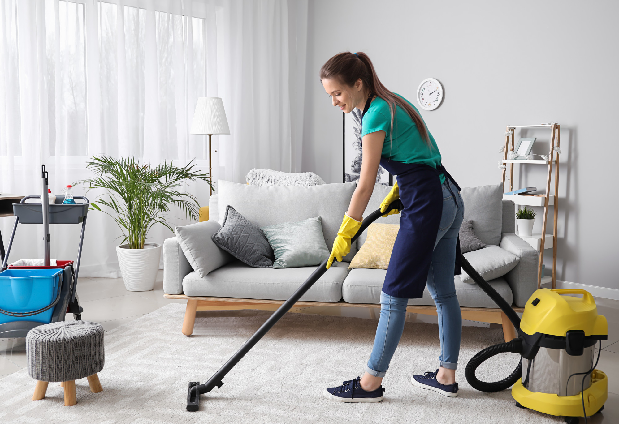 woman deep cleaning a home